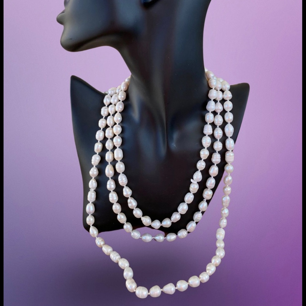 3 Strand Round Pearl Necklace, Pearl Necklaces